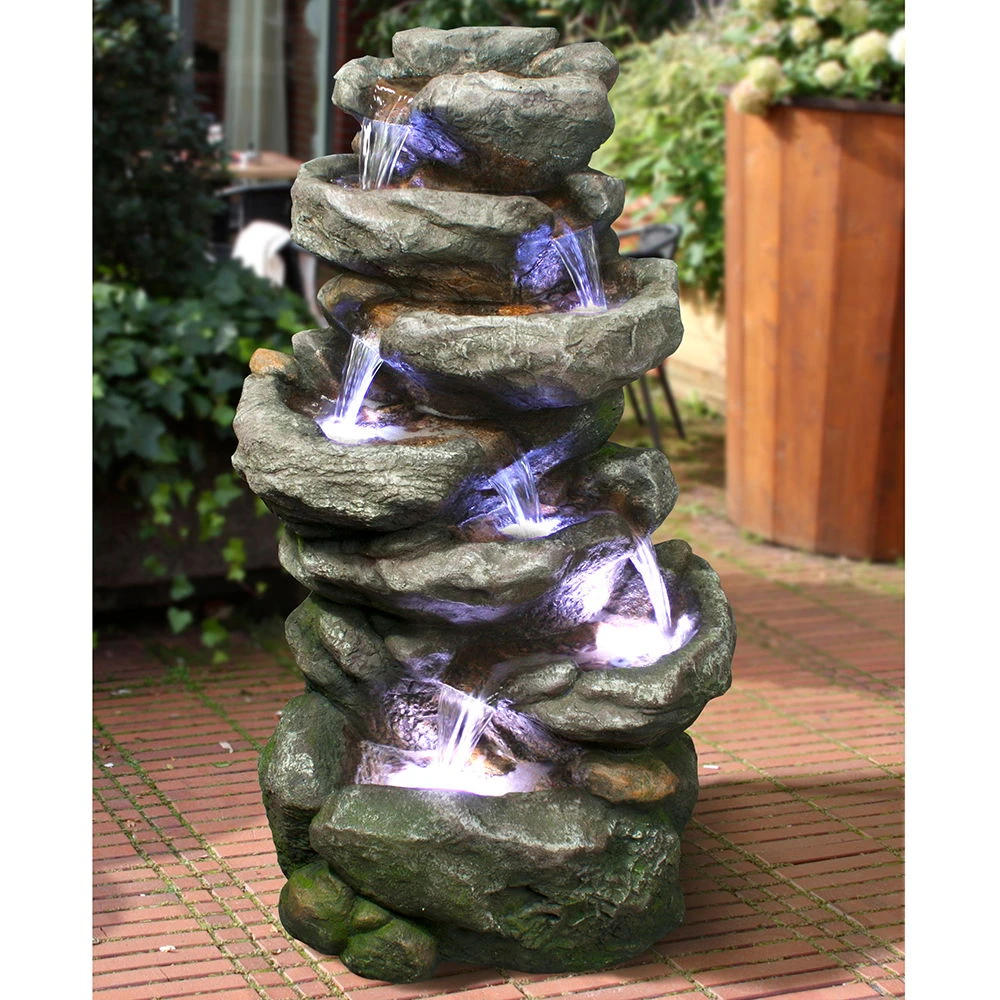 Brunnen Aus Polyresin Mit Pumpe, LED-Beleuchtung Und 10 M Kabel, Ca. 56x44x102 Cm – Bild 2
