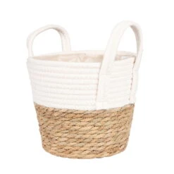 2-farbiger Wohnkorb Mit Folieneinsatz, Seegrasgeflecht Und Jute, Weiß, 23,5 Cm